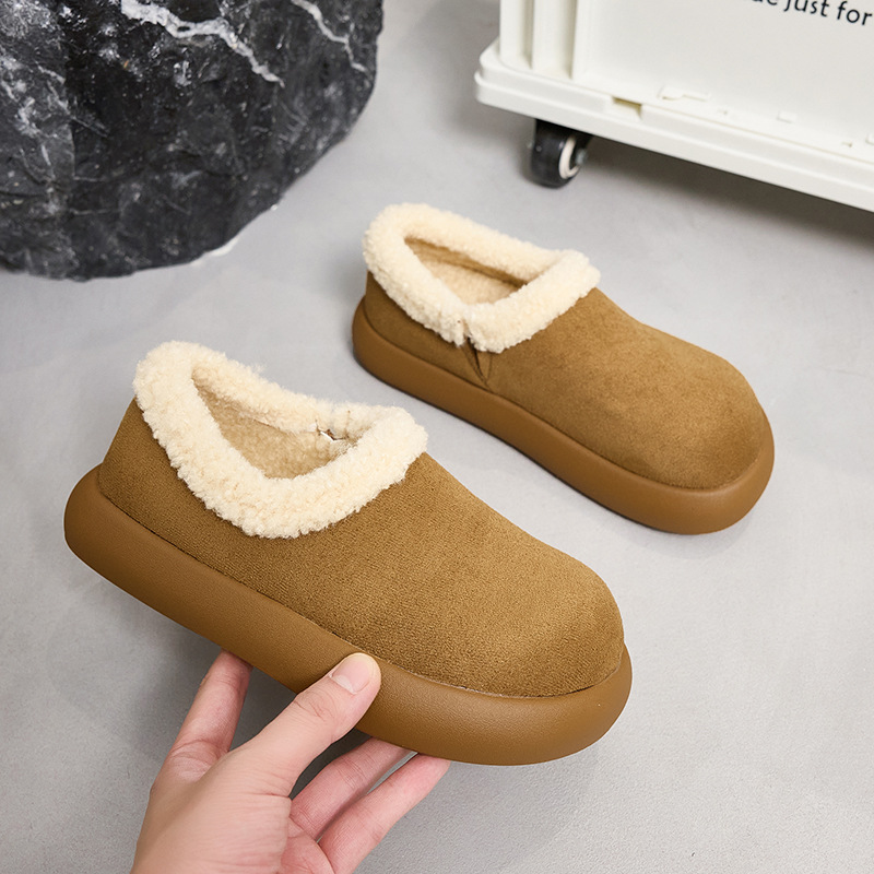 勃肯鞋女2025新款冬季加绒保暖一脚蹬毛毛棉鞋磨砂皮韩版雪地棉女