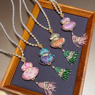 【成品】新中式非遗宋锦葫芦项链女国风珍珠毛衣链气质吊坠挂件