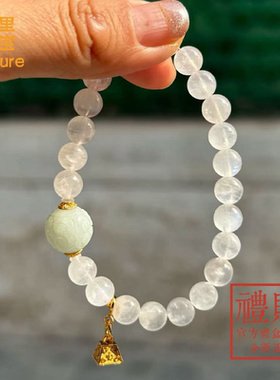 雍北京法物流通处月光石手串白月光水晶手链圆润饱满珠玉手链礼物