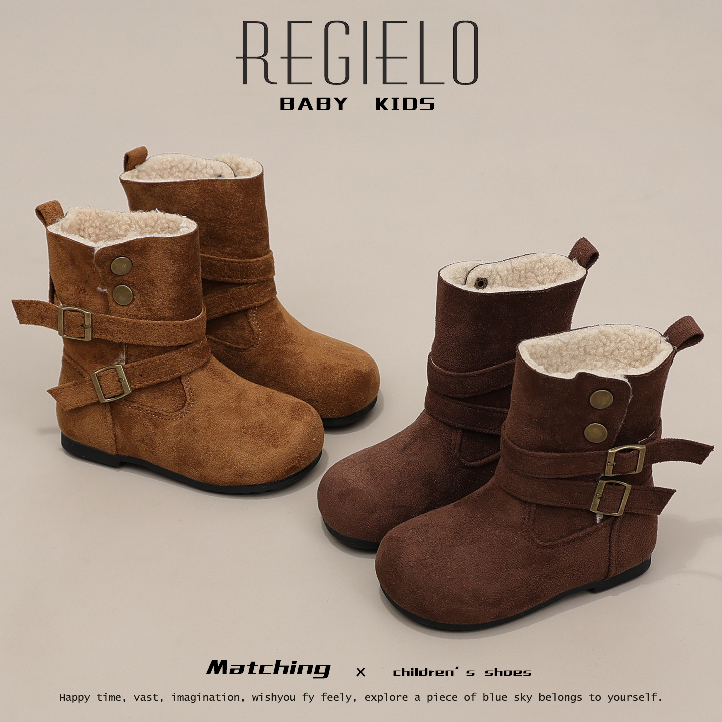 冬季女童羊羔绒勃肯靴