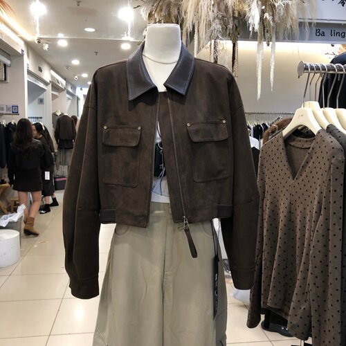 小个子短款Pu皮翻领麂皮绒外套女2026秋季新款宽松休闲夹克XC5001