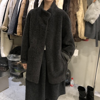 ins韩系宽松立领气质外套女2025秋冬新款中长款皮毛一体大衣MG959