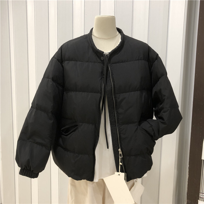 韩版短款圆领系带羽绒服外套
