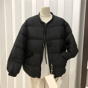 韩版短款圆领系带羽绒服外套