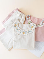 New Chinese-style traditional Chinese style spring, summer and autumn pure cotton and linen pajamas for women, long-sleeved, button-up and embroidered high-end home wear set thumbnail 3