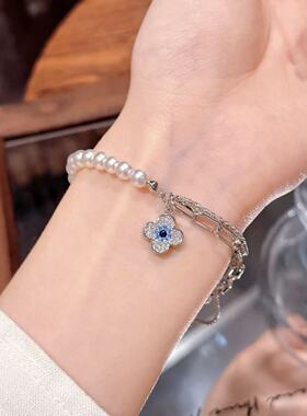 四叶花珍珠手链时尚复古手饰轻奢高级感手串小众百搭施家珍珠手链