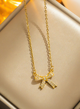 新款蝴蝶结项链简约高级感轻奢清新甜美温柔气质网红锁骨链配饰品