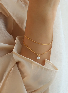 marka法国bracelet轻奢双层带钻锆石手链