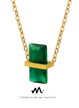 网红同款个性12色菱形水晶吊坠项链百搭款潮流时尚小众饰品