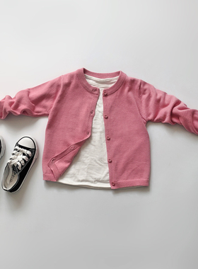春夏薄款日系四季婴幼儿小女孩宝宝复古粉色棉线针织空调开衫外套