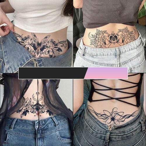 青草半后腰胸花纹身反光贴女性