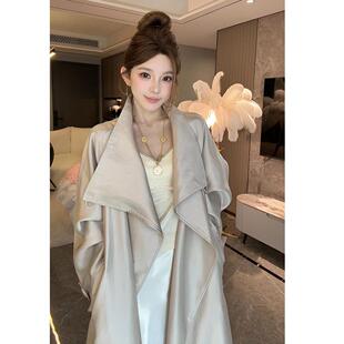 极简风大翻领系带收腰女长款气质廓形外套高级感风衣