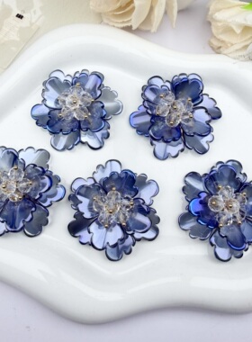 串珠琉璃双层蓝色花朵DIY配件
