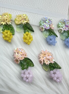 手工串珠田园风甜美菠萝DIY花耳钉耳环配件发夹扣子鞋花服装辅料