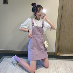 Real photo real price ~ summer new age reduced purple belt skirt female