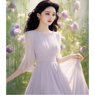 山野的雾素弦原创新中式仙气古风高端广袖清冷感春夏连衣裙