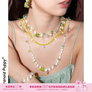 PP饰品《无尽夏》青苹果水晶串珠choker多戴式长款项链百搭锁骨链