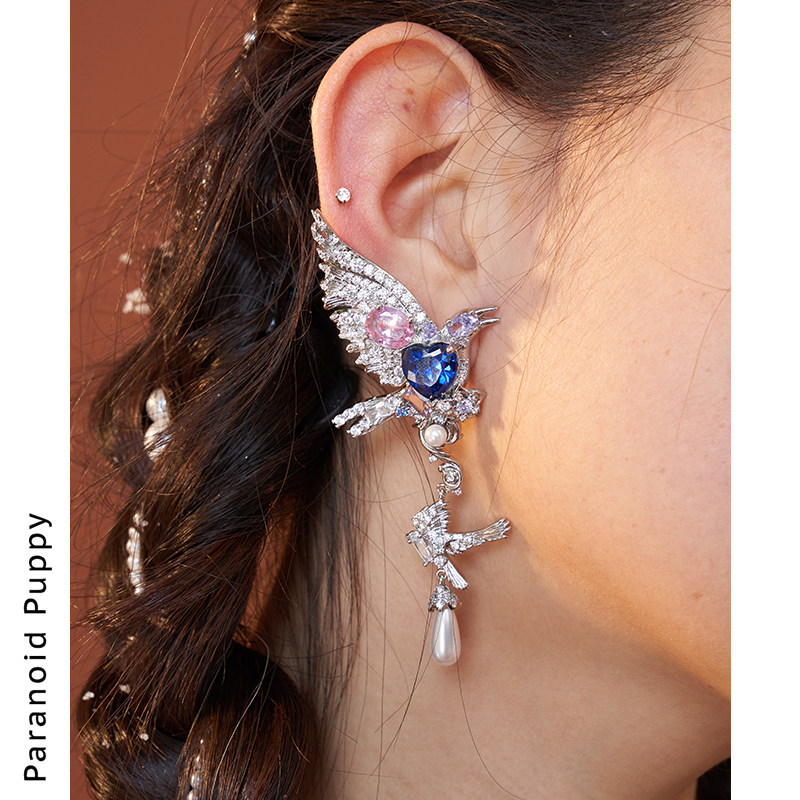 PP饰品《流鸦》蓝色乌鸦925纯银流苏耳环女轻奢高级感耳饰耳夹