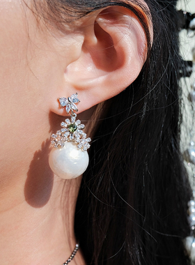 PP原创《花涟》法式优雅珍珠耳环女小众轻奢婚礼耳环无耳洞耳夹