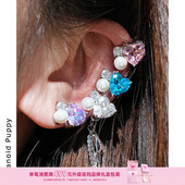 原创2way佩戴无耳洞入 彩色爱心珍珠流苏耳骨夹耳蜗女无耳洞耳夹