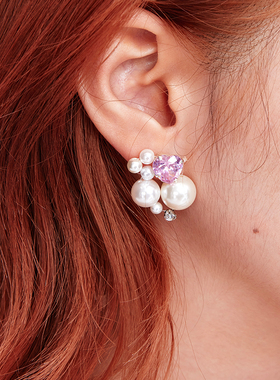 PP饰品《绫》珍珠粉色爱心耳环女小众轻奢耳钉高级感复古耳饰耳夹