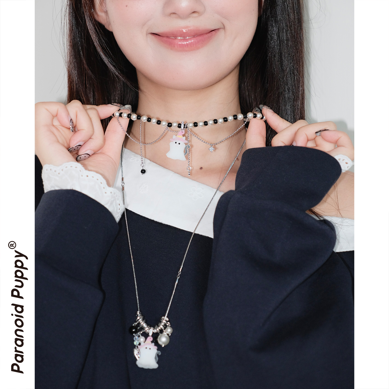 暗黑又调皮的串珠项链！幽灵猫~