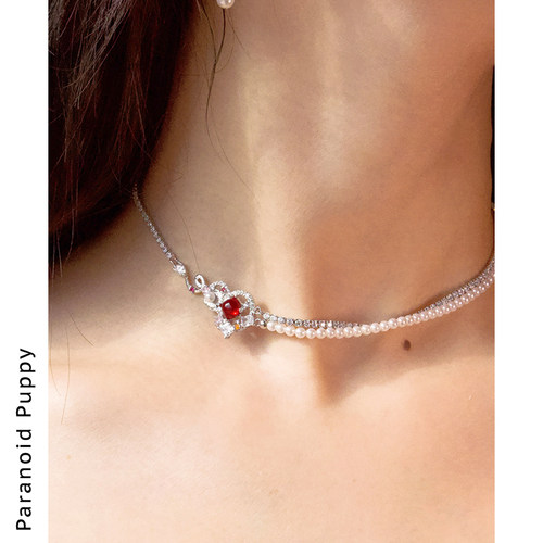 PP饰品《来福》新中式葫芦珍珠项链女小众设计感红色锁骨链choker