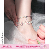 PP饰品 清雨 白水晶串珠花朵925纯银脚链女小众设计感夏日配饰