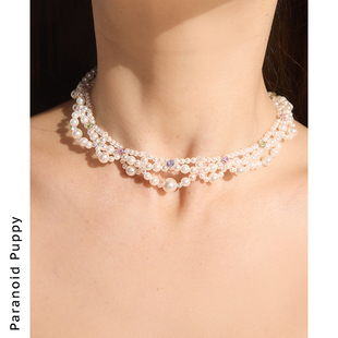 PP饰品 彩色蕾丝芭蕾风珍珠项链女小众设计感锁骨链choker Lucy