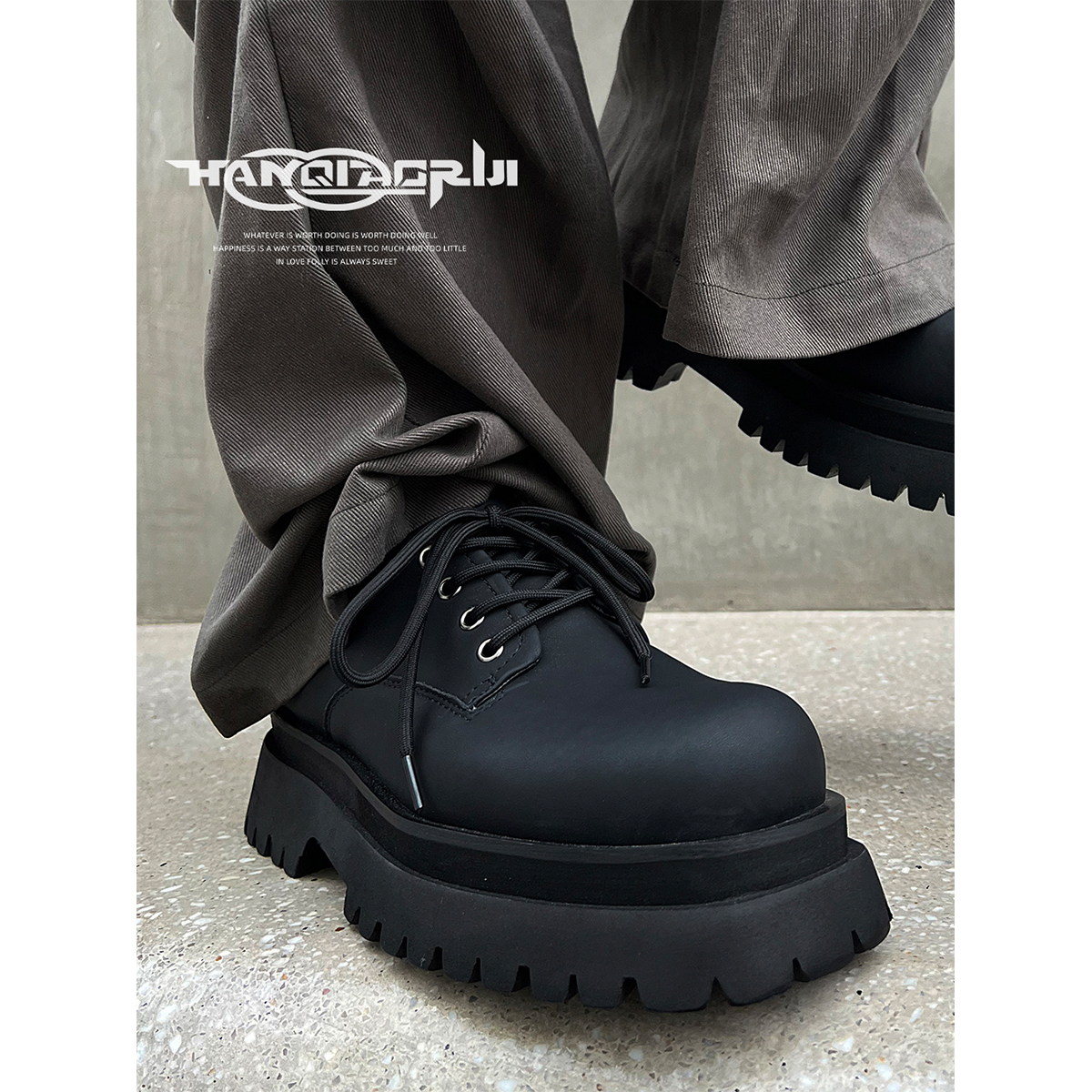 韩桥日记厚底真皮德比皮鞋