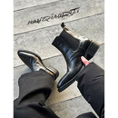 韩桥日记 尖头雅痞短筒靴子牛皮厚底切尔西靴男靴巫师靴 未来系列