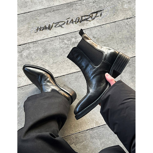 韩桥日记尖头巫师靴牛皮切尔西靴