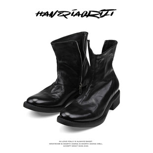 进口水洗马皮切尔西靴高级拉链尖头靴子 流浪 韩桥日记 黑血系列