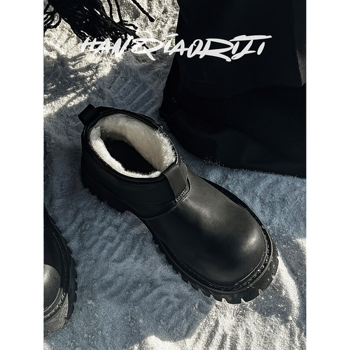 韩桥日记厚底短靴加绒保暖雪地靴