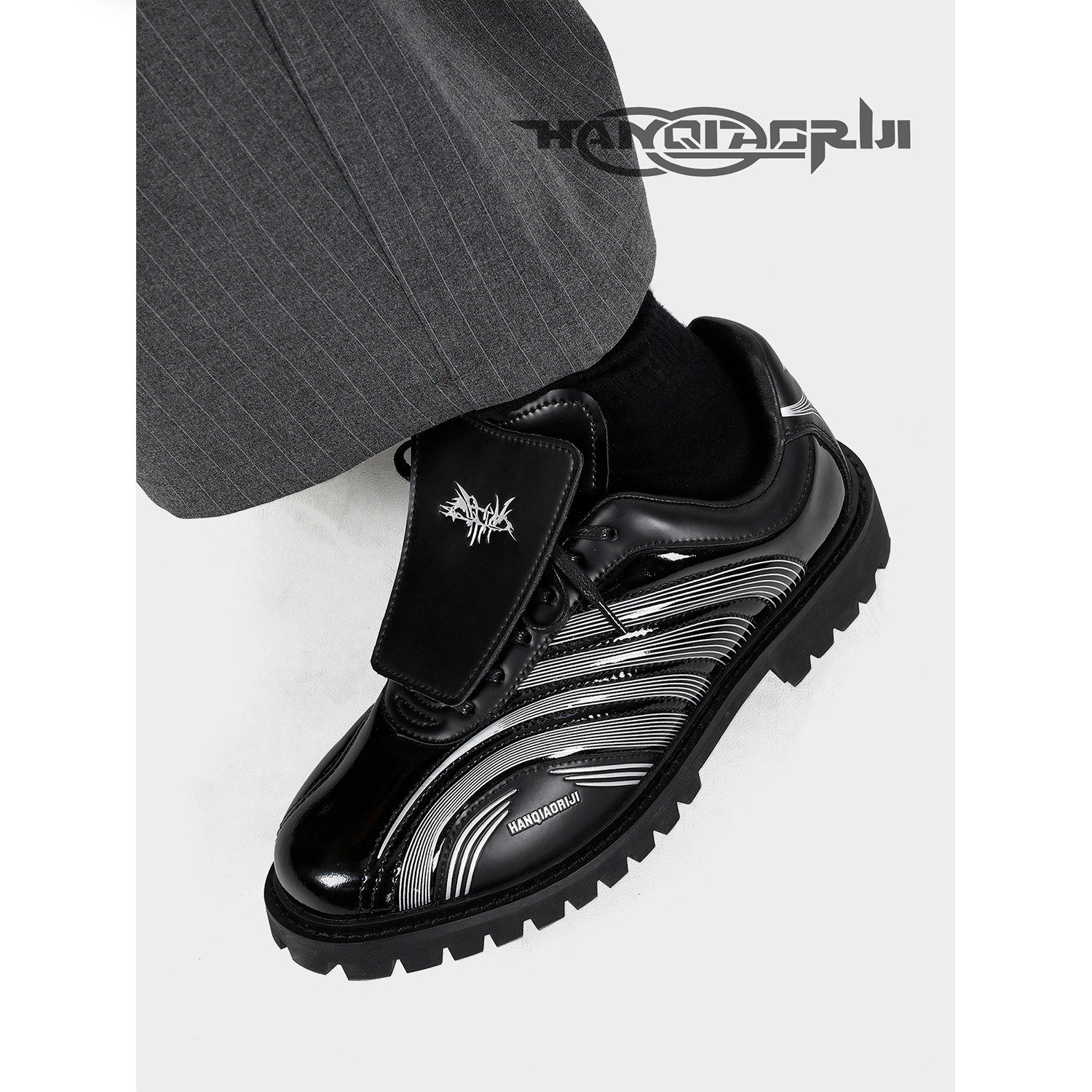 韩桥日记[幽渊系列]"银魂"新款足球鞋真皮休闲板鞋厚底运动德比鞋