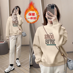 山东即墨高品质纯棉加绒半高领卫衣女冬季 加厚上衣 保暖内搭打底衫