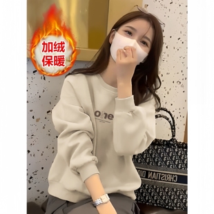山东即墨正品 简约百搭打底上衣 秋冬加绒加厚圆领卫衣女小个子爆款