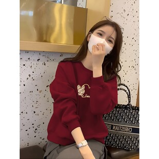 高端大牌女装宽松慵懒风纯棉卫衣韩版设计感潮流洋气加绒加厚上衣