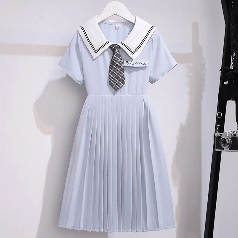 女童学院风短袖连衣裙夏装新款水连衣裙