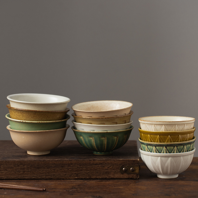 日式简约复古粗陶米饭碗