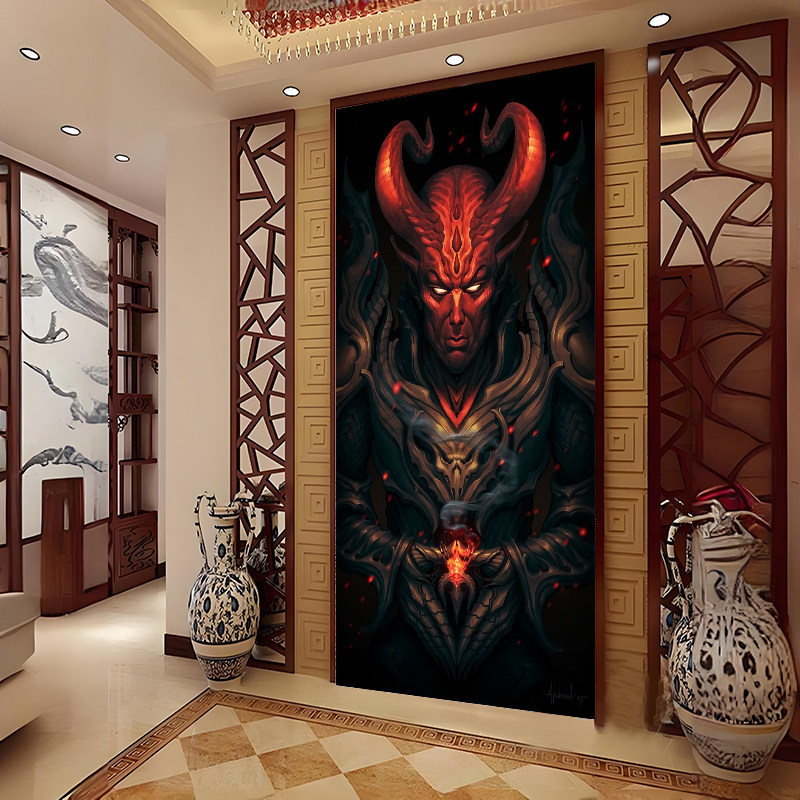欧美死神壁纸纹身店墙纸骷髅壁画挂布恶魔卧室直播背景布装修墙布