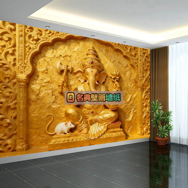 3D象神墙纸壁纸壁画墙布神像佛像日式老传统挂布纹身店装饰背景布