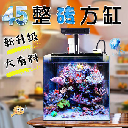 静风听海45背滤方缸海水鱼缸全套海缸超白玻璃珊瑚缸桌面水族箱