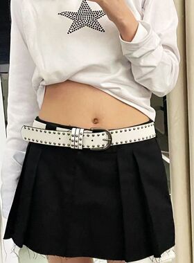 Y2K嘻哈牛仔皮带女宽腰带朋克风柳钉黑色腰带百搭ins休闲裤带