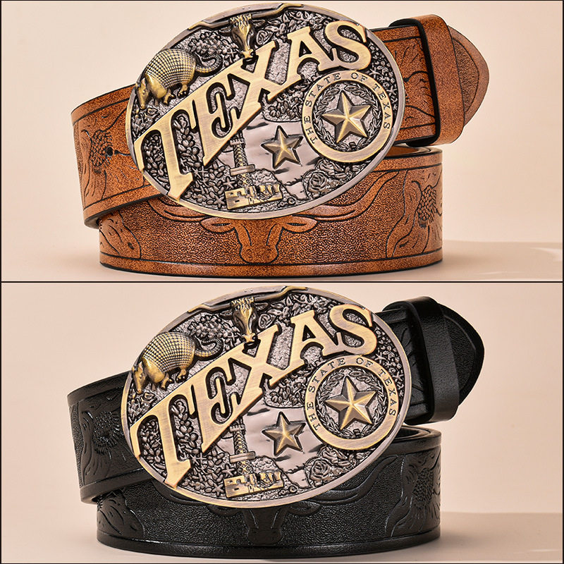 复古风西部牛仔皮带字母大板扣腰带个性时尚装饰扣裤带可拆卸扣头 - BM Girl3出品