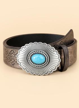 BradyMelivette 2025新品时尚压花复古民族风个性百搭腰带Y2K皮带