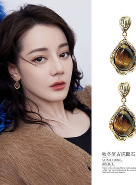 秋冬款复古琥珀咖色耳环耳夹无耳洞女新款夹式耳钉小众高级感耳饰
