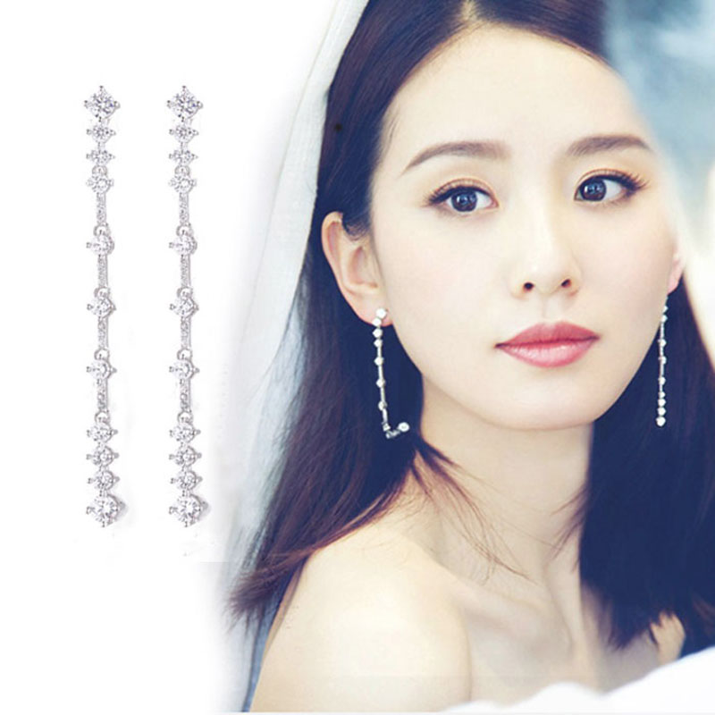 明星气质耳饰长款显脸瘦无耳洞耳夹女锆石轻奢新娘结婚无痛夹耳环