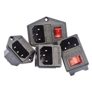 AC-01 02 03卡式品字插座带灯带开关带保险丝座AC座电源座子三孔