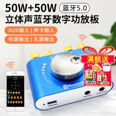 50Wx2立体声蓝牙5.0数字功放板 旋钮音量调节开关 12/24V U盘 AUX